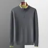 Suéter de Luxo 100% Lã Pura para Homens Outono e Inverno, Gola Alta Meia-Lua com Zíper, Estilo Business, Malha de Caxemira Espessa e Quente