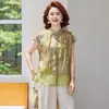 Novo Conjunto de Blusa de Verão Estilo Chinês para Mães, Blusa Elegante de Manga Curta, Roupas para Mulheres de Meia-Idade e Idosas, Estilo Nacional, Tops que Rejuvenessem