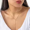 Joyería Transfronteriza Europea y Americana, Elegantes Accesorios de Cadena de Perlas para Mujer, Collar de Corazón Calado Geométrico de Doble Capa de Perlas