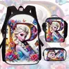 Mochila Escolar Princesa de Hielo y Nieve Elsa Mochila Infantil de Jardín de Infancia Repelente al Agua Gran Capacidad Bolso de Hombro Estuche Set de Tres Piezas