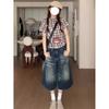 Tamanho grande Estilo Americano High Street Retrô Velho Shorts Jeans Cropped Feminino Verão Nova Chegada menina gordinha Solto Lavado Calças de Perna Larga