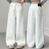 Jeans blancos para niñas, nuevo estilo coreano primavera/otoño 2026, pantalones rectos de pierna ancha elegantes para niños mayores, pantalones largos modernos al por mayor