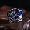 Anillo de peonía con flor de fénix para hombre, estilo frío, con pegamento en la gota, anillo abierto de estilo étnico a la moda para todo tipo de combinaciones.