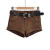 2023 início do outono novo estilo europeu e americano cinto de rolo macacão perna flangeando quente menina sexy shorts casuais para mulheres