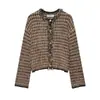 Colección de otoño para mujer transfronteriza: Diseño elegante estilo francés, chaqueta de punto con flecos y detalles de hilo metálico, 3920120