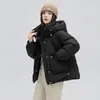 Chaqueta gruesa de algodón con plumón para invierno para mujer, corta, elegante, holgada, casual, abrigo con capucha, bonita chaqueta acolchada de algodón, moderna