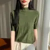 Nuevo Suéter de Punto con Lentejuelas para Mujer, Manga Corta, Corte Ajustado, Cuello Semi Alto, Estilo Coreano, Capa Base, Primavera 2026, Suéter Pulóver Transfronterizo