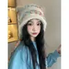 Otoño e Invierno Nuevo Colorido Rayado Felpa Versátil Cálido Protección para Orejas Sombrero de Lana Protección para Orejas Borla Gorro de Punto Mujer