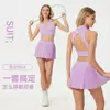 Conjunto de Ropa de Yoga para Entrenamiento Profesional de Mujer, Sujetador Deportivo con Cuello Polo, Secado Rápido, Transpirable, para Fitness, Tenis, Falda Plisada