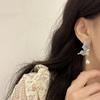 Pendientes de cristal con alas de mariposa de Super Fairy para mujer, elegantes pendientes de gota de agua con perlas de alta gama, ligeros y de lujo, nuevos pendientes de clip para las orejas.