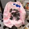 Moletom Redondo com Design de Borboleta e Letras Estilo Retro Preguiçoso para Mulheres, Blusa Tie-Dye Rosa Solta Estilo Americano Moderno e Descolado