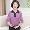 Suéter de solapa de primavera y otoño para mamá, camisa de fondo, ropa para mujeres de mediana edad y mayores, suéter de lana suelto de estilo occidental de talla grande