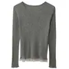 Nuevo top de punto con base de encaje para mujer, suéter de alta gama, top blanco, color liso, estilo coreano