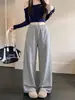 Pantalones anchos de estilo americano con técnica de aireación para mujer, nuevos pantalones casuales de cintura alta para adelgazar de primavera y otoño, pantalones deportivos holgados y versátiles de pierna recta