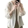 Camisa de proteção solar de um botão para mulheres, estilo coreano primavera/verão, corte solto, versátil, blusa de manga três quartos, jaqueta cardigã leve de gola redonda