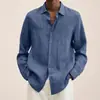 2026 Sitio Independiente Deseo Amazon Más Vendido Cuatro Estaciones Manga Larga Cuello en V Holgada Botones Cardigan Camisa de Algodón y Lino para Hombre