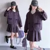 Conjunto de estilo coreano para niñas con estampado de pata de gallo 2026 Nuevas llegadas de otoño Chaqueta corta plisada para niños Falda plisada Conjunto elegante de dos piezas