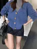 Cardigan de Tricô Feminino Estilo Coreano Outono/Inverno Solto Cor Sólida Gola V de Botão Único Mangas Bufantes Macio Grudento Versátil Casaco Suéter
