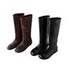 Botas de Montar Slip-On de Moda Punta Redonda Plana Hasta la Rodilla Botas Rectas Botas Altas Marrones Retro Botas de Mujer