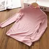 Ropa de Primavera y Otoño para Niñas Camiseta Bebé Elegante Personalidad Infantil Moderna Modal Fruncido Cuello Semi-alto Color Sólido Camiseta Base