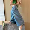 Jeans cropped curvo de cintura alta estilo retrô americano para mulheres, novo estilo de verão, calça larga versátil de comprimento médio
