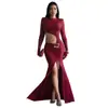 10947 Ropa de Mujer de Exportación Europea y Americana Amazon Otoño Nuevo Vestido Sexy que Muestra el Ombligo Vestido de Cuello Redondo y Manga Larga