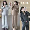 Nuevo conjunto de maternidad otoño/invierno: suéter tejido grueso con cuello y cuello en V y pantalones de pierna ancha, conjunto casual