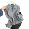 Nuevo cárdigan de retazos de mezclilla vintage de principios de otoño para mujer, versátil, adelgazante, con doble cremallera, elegante diseño de dos piezas simuladas