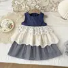 Vestido de Menina Verão Novo Estilo Renda Xadrez Sem Mangas Vestido Pequena Menina Estilo Coreano Vestido Colete Dropshipping