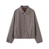 Ropa de mujer al por mayor transfronteriza 2026 AliExpress más vendida moda casual cuello camisero dobladillo abombado rayas chaqueta abrigo