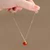 [Caqui Boa Sorte] Novo Elegante e Estiloso Esmalte Vermelho Doce e Fofo Exquisito Estilo Tendência Nacional Único Nicho Colar