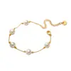 Pulsera de Perla de Imitación de Oro de 18 Quilates Cadena de Perlas Doradas de Acero Inoxidable Accesorio Sencillo Delgado para el Trabajo Joyería Transfronteriza Europea y Americana