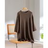 Camiseta de punto corta de lana 100% de corte ancho con manga de borde enrollado Hengjia Qy26 para mujer, color liso, top elegante para capas