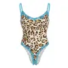 Body Camisa Vintage Y2K Feminino Estilo Millennium Hot Girl Color Block Renda Azul Estampa de Leopardo Decote Baixo Slim