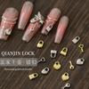 Celebridad de Internet Familia Rica Joyería para Uñas con Diseño de Candado Dorado Mini Oro Plata Amor Cuadrado Candado Llave Accesorios para Uñas