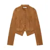 Fabricante mayorista de ropa para mujer transfronterizo 2026 nuevo otoño color liso chaqueta corta con botones abrigo top