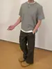 Camiseta Masculina Retro Estilo Americano Falsa Duas Peças Manga Curta Duffy Bonito Old Money Gola Henry Waffles Ombro Pesado Manga Meia