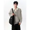 Suéter de Punto Trenzado con Cuello de Solapa Falso de Dos Piezas Estilo Old Money Americano para Hombres y Mujeres, Color Block Otoño/Invierno