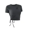 Traje de Yoga de Alta Gama de Manga Corta para Mujer Primavera y Verano Top Deportivo con Almohadilla en el Pecho Cordón Ajustable Corte Entallado Adelgazante Traje de Entrenamiento Fitness