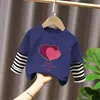 Camiseta de manga larga con retazos de algodón puro para niñas, top de algodón puro para primavera y otoño para niños, camiseta básica para niños mayores, ropa para niños