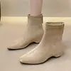 Botines retro de tacón alto para mujer 2026, elegantes botas ajustadas nuevas para otoño e invierno con punta cuadrada, botas elásticas que aumentan la altura para personas menudas