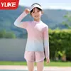 Moda Praia Infantil para Meninas 2025, Maiô Duas Peças com Proteção Solar e Manga Longa para Meninas, Moda Praia Duas Peças para Meninas