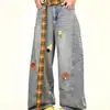 Comercio Transfronterizo Jeans de Pierna Ancha Estilo Retro Americano para Mujer Verano 2025 Delgados de Cintura Alta Sueltos Adelgazantes con Caída Pierna Recta