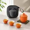 Cerámica Negra Camino Tesoro Viaje Juego de Té Taza Rápida Portátil Camping al Aire Libre Olla para Preparar Té Gaiwan Una Olla Tres Tazas Regalo