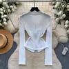 Cardigan Retro Cool Coreano Hebilla Metálica Cremallera Picante Manga Larga Cintura Delgada Superior para Viajar Adelgazante Versátil Capa Base para Mujer