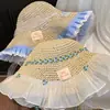 Sombrero de Paja con Cinta de Encaje a Cuadros para Mujer, Sombrero de Sol de Verano para Playa y Vacaciones en la Costa, Sombrero de Sol con Ala Ancha para Protección Solar