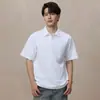Camiseta Masculina Verão Algodão de Xinjiang Gola Lapela Zíper Manga Curta Jovem Casual de Negócios Cor Sólida Camisa Polo Esportiva