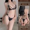 Yiyue lingerie sexy sexy cinta renda tentação sutiã de três pontos terno quente transparente pijamas para mulheres 8601