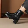 Botines cortos retro de tacón grueso cuadrado 7cm para mujer, nuevo modelo 2026, botas británicas elegantes y versátiles para mujer, botines minimalistas de tacón alto