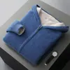 Suéter de lana con capucha para hombre de otoño e invierno, cárdigan, suéter grueso de doble cara, sudadera con capucha, prendas de punto para hombre, dropshipping transfronterizo